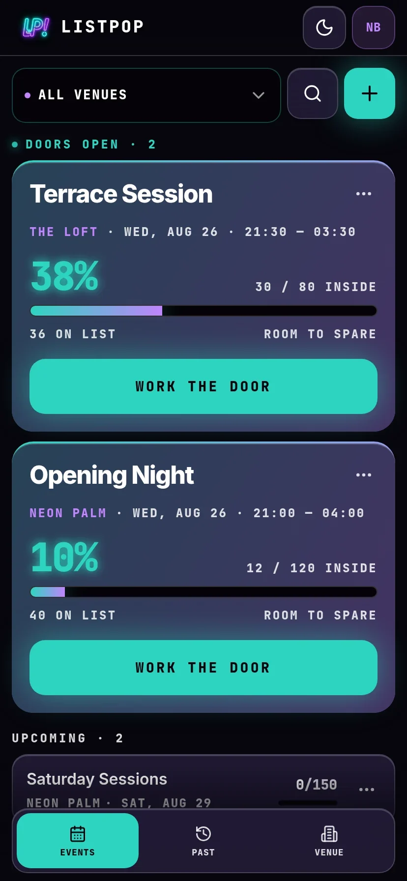 The ListPop home screen with two rooms open