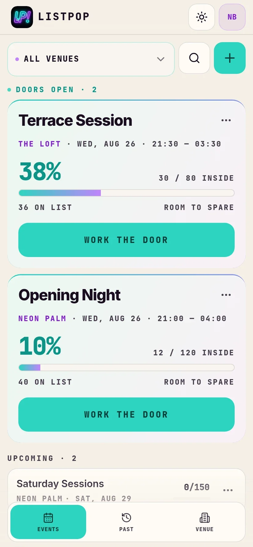 The ListPop home screen with two rooms open